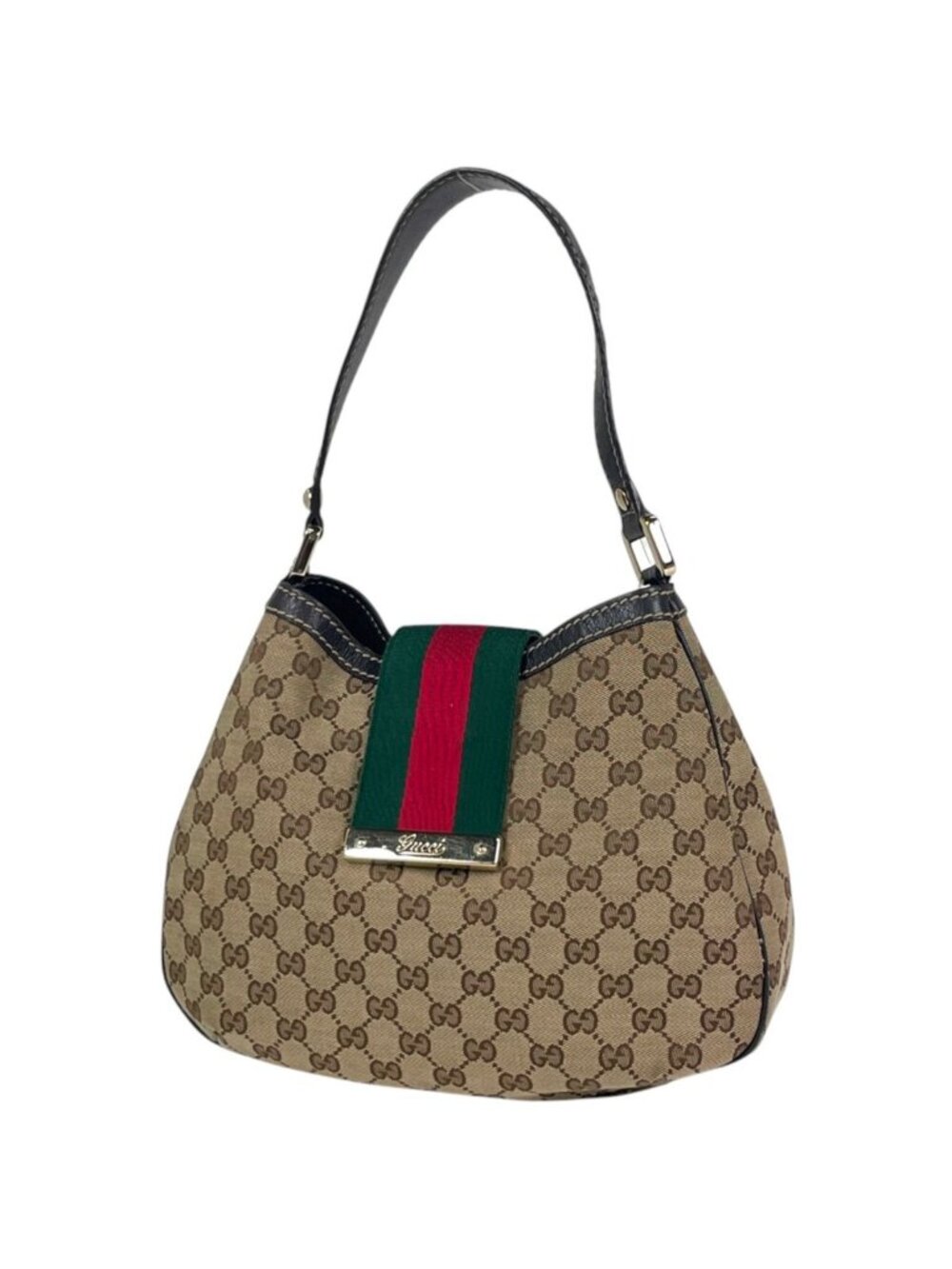 Gucci Shoulder Bag GG Pattern Sherry Line Web Canvas Beige Brown